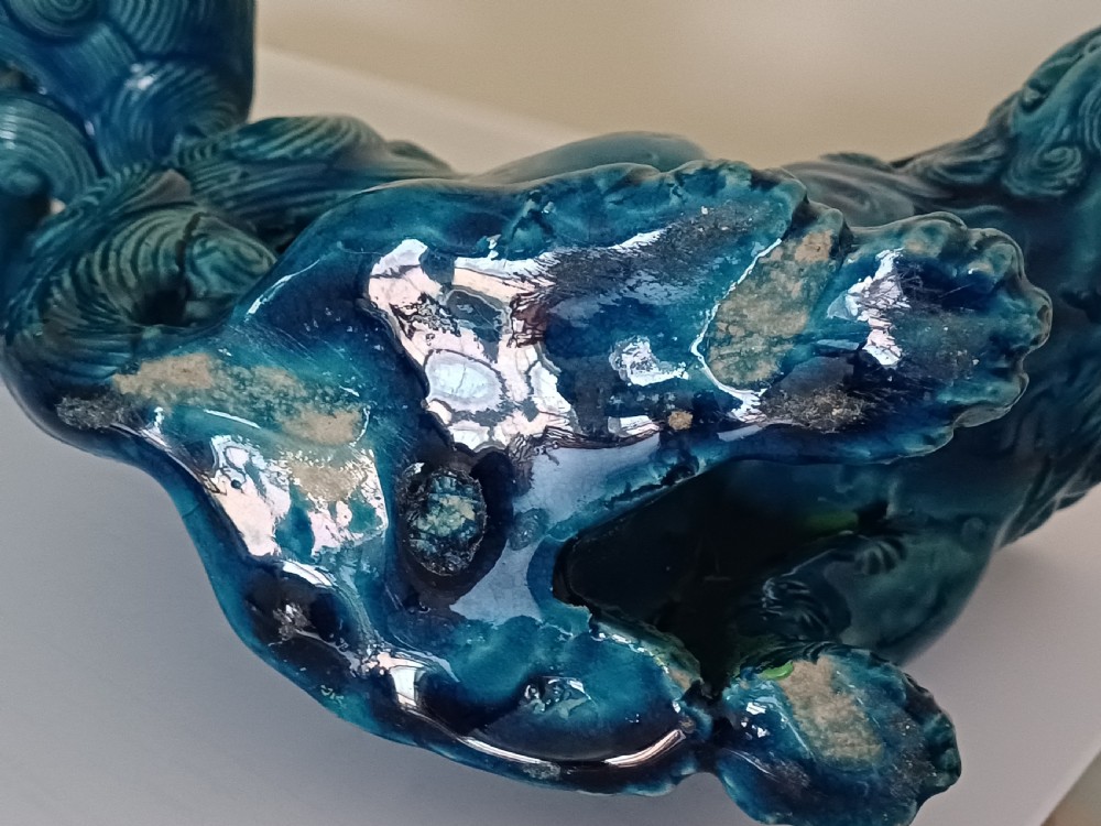 (Reserved MC) For sale, a fine pair of Japanese turquoise glazed Shi Shi dating to the Meiji period. View X