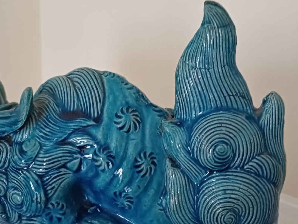 (Reserved MC) For sale, a fine pair of Japanese turquoise glazed Shi Shi dating to the Meiji period. View XXI