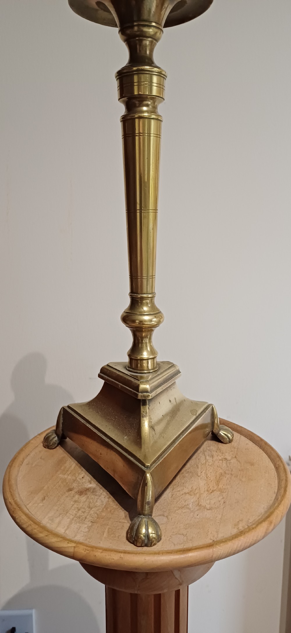 (Reserved PS) A very good Ecclesiastical design large 17th/18th century triangular based candle stick View III