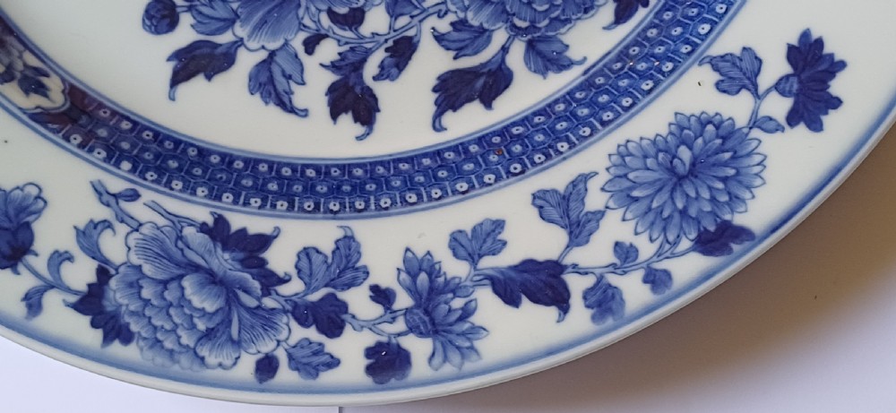(Reserved PS) Chinese very finely painted blue and white plate decorated with a songbird and insects to the centre. Dating circa 1765.  View VIII