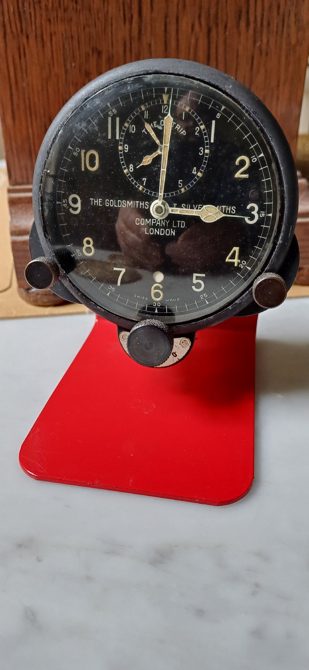 A rare pre–WW2 Aircraft Time of Trip cockpit clock by the famous Goldsmiths & Silversmiths Company Ltd, London, circa 1930