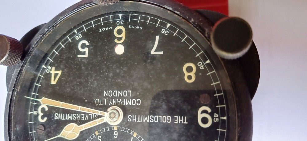 A rare pre–WW2 Aircraft Time of Trip cockpit clock by the famous Goldsmiths & Silversmiths Company Ltd, London, circa 1930 View VI