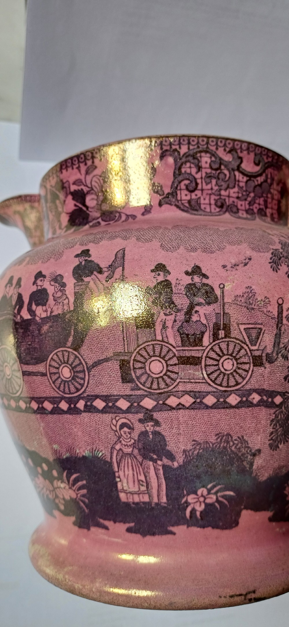 A Rare Pink Lustre jug depicting the opening of the Liverpool & Manchester Railway, dating circa 1830 View XVII