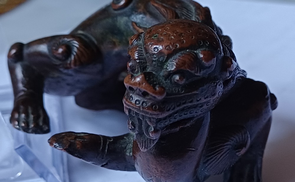 (Reserved JM)Chinese Bronze Fabulous Beast Scroll Weight — 17th/18th Century View XIV