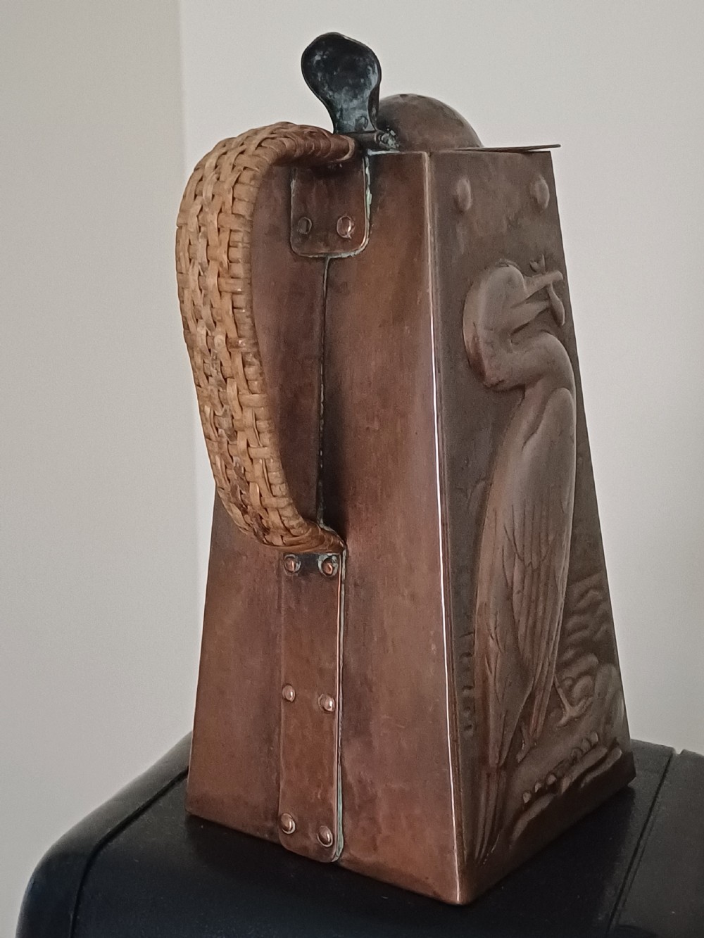 Newlyn Copper Hot Water Jug with Cormorant and John Dory Decoration, c.1905 View II