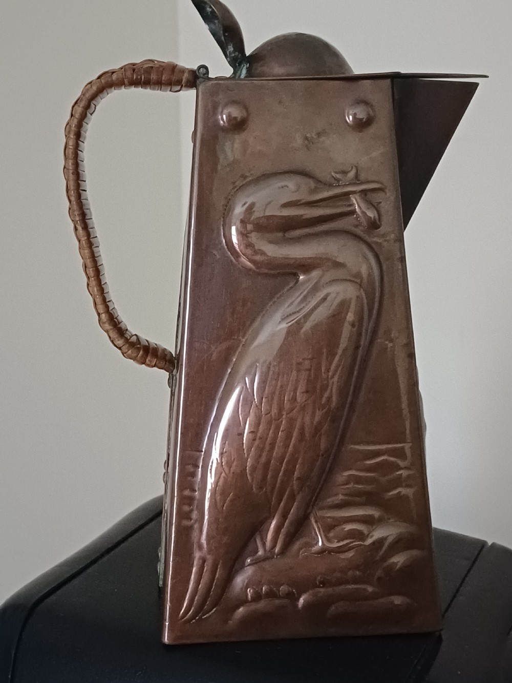 Newlyn Copper Hot Water Jug with Cormorant and John Dory Decoration, c.1905 View IV