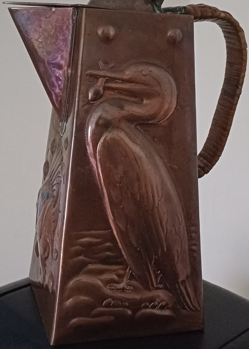 Newlyn Copper Hot Water Jug with Cormorant and John Dory Decoration, c.1905 View XII