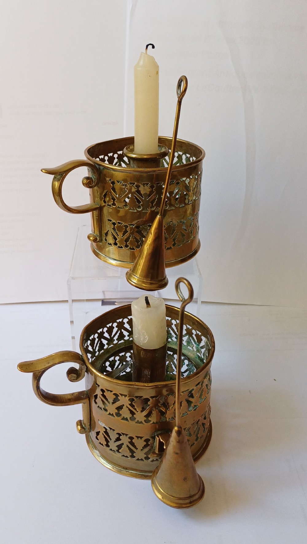 A pair of 19th-century English antique brass galleried candlesticks View IV