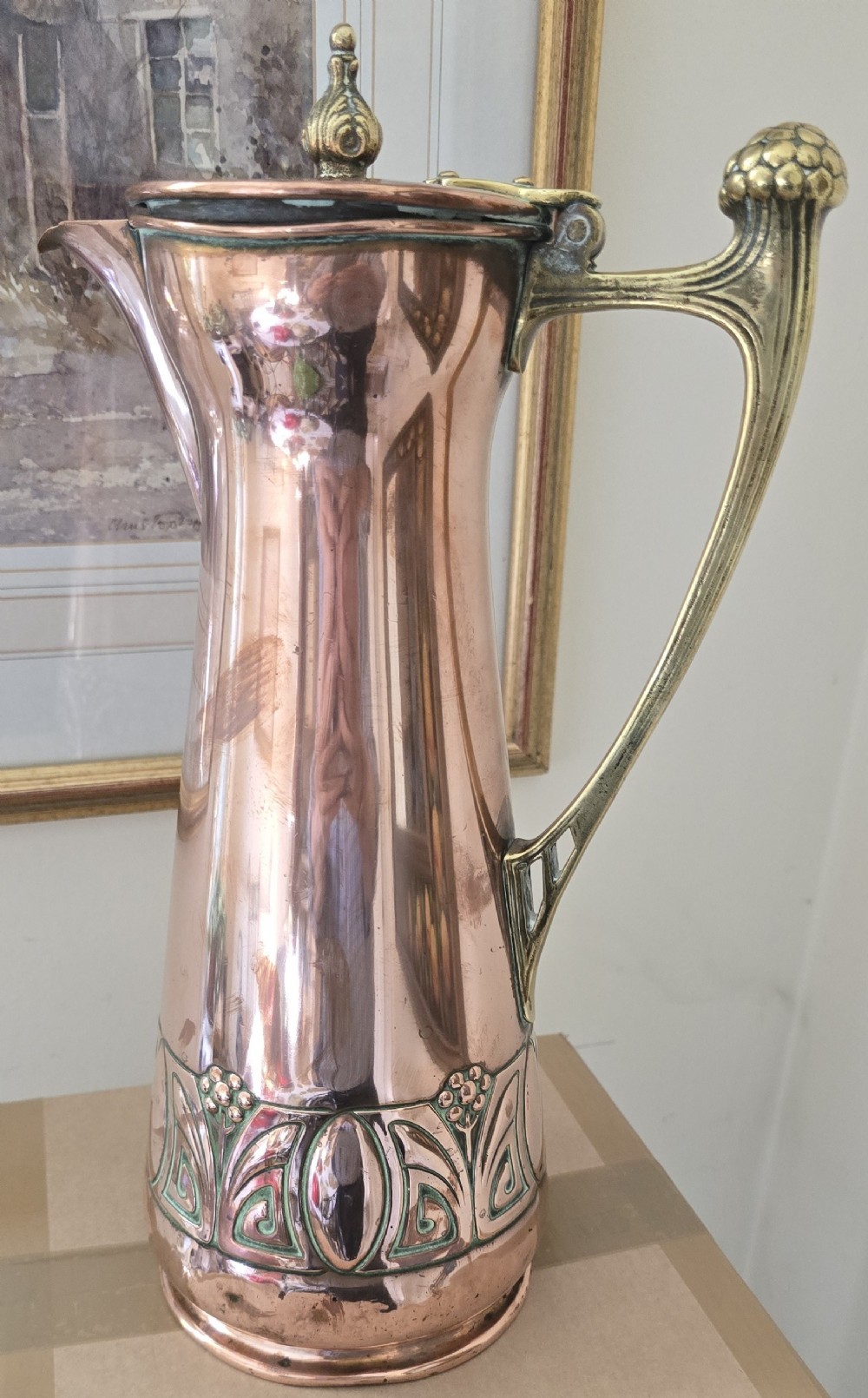 WMF Art Nouveau Jugendstil Copper & Brass Pitcher Jug – Large – c.1900