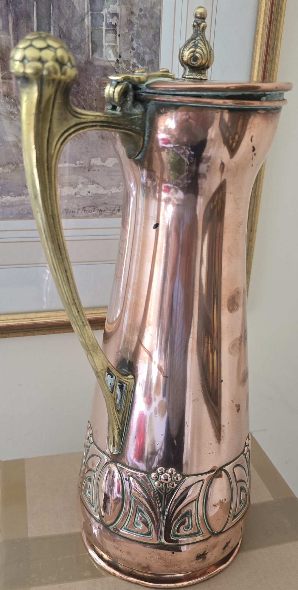 WMF Art Nouveau Jugendstil Copper & Brass Pitcher Jug – Large – c.1900 View XI
