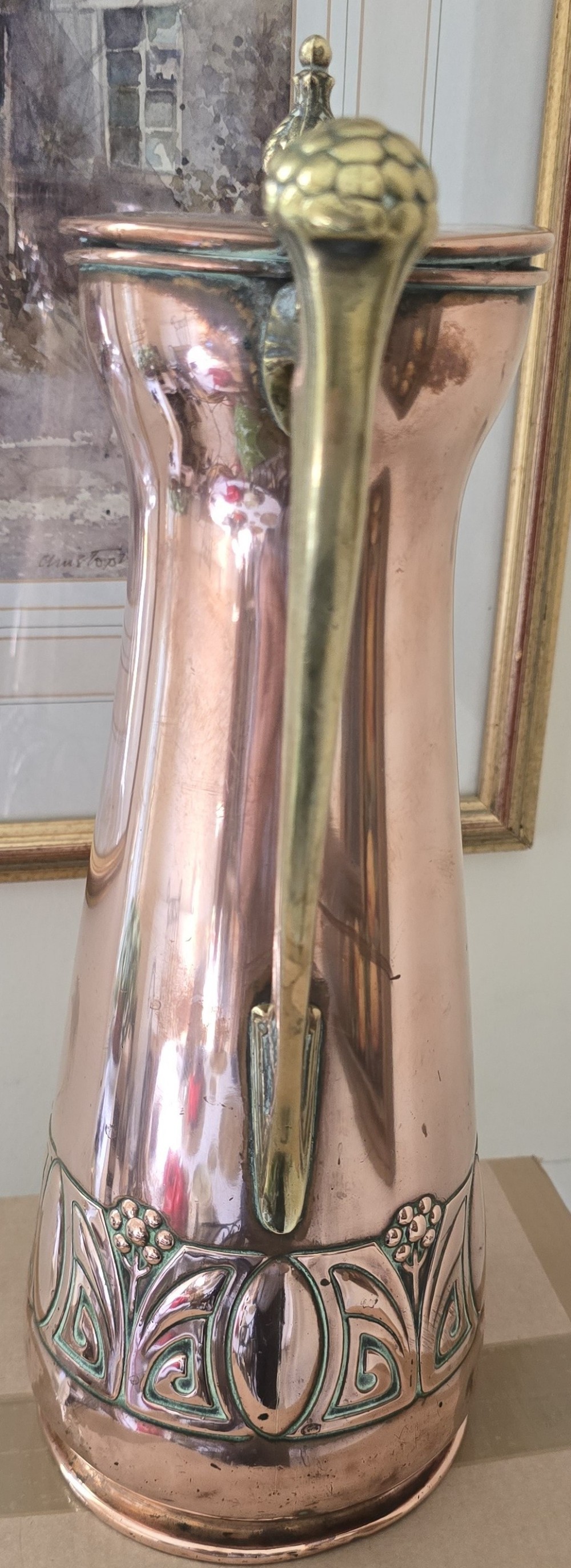 WMF Art Nouveau Jugendstil Copper & Brass Pitcher Jug – Large – c.1900 View XII