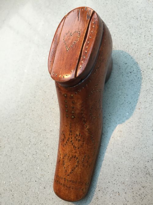 A 19th Century Love Token Snuff Shoe with Heart Inlay