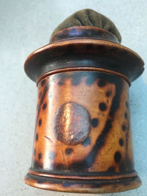 A Georgian Pokerwork Pin Cushion Box, Gift from Brighton