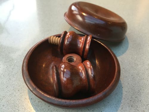 Unusual Mahogany Brighton Bun Travelling Candlesticks