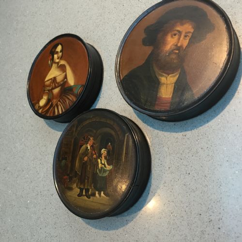A Selection of Three Early 19th Century Papier Mache Snuff Boxes