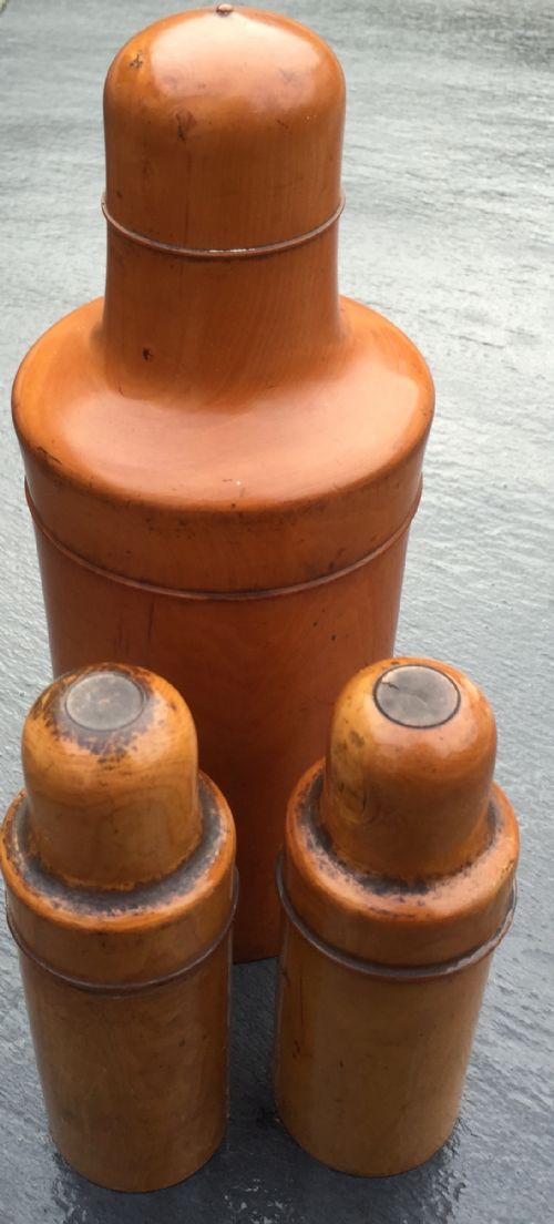 Three Victorian Boxwood Apothecary Cases, Two with Bottles