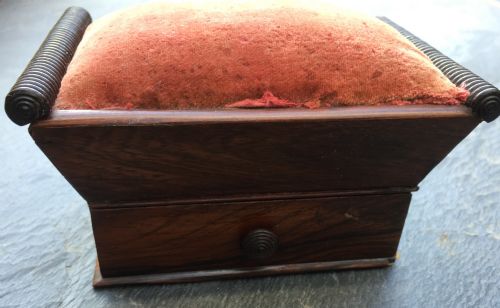 A Lovely Rosewood Sewing/ Pin Cushion Box with Scissors, Thimble Etc