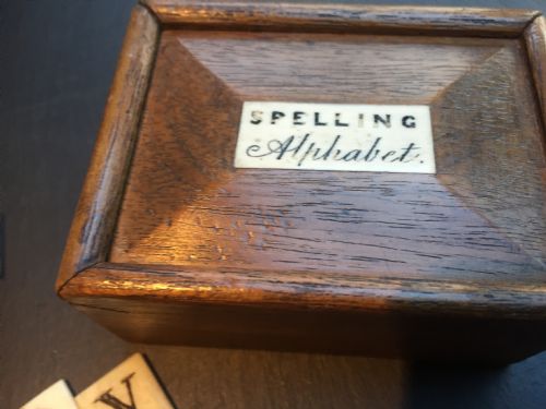 A Small Victorian Spelling Alphabet Box and Letters
