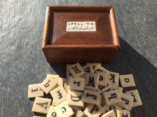 Antique Spelling Box with Bone Letters
