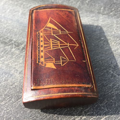 Antique Snuff Box with Ship Inlay and J Harrison to Front