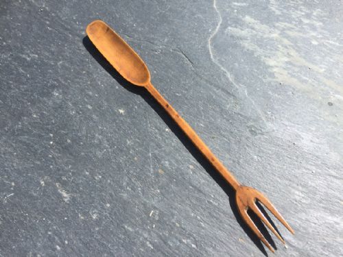 A Rare 18th Century English Boxwood Combined Marrow and Pickle Fork.