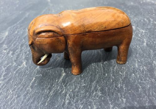 A Rare 19th Century Fruitwood Elephant Match Safe