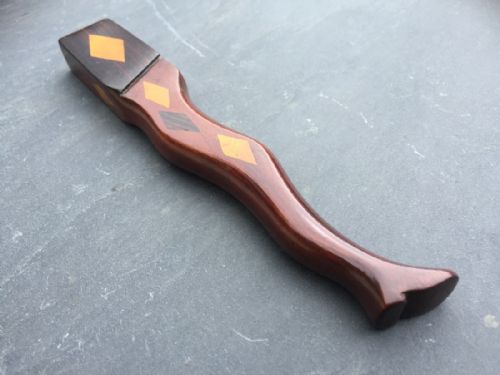 An Unusual Mahogany  Treen Knitting Sheath in the Shape of a Ladies Leg