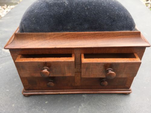 A 19th Century Mahogany Pin Cushion/ Sewing Box in the Form of a Chest