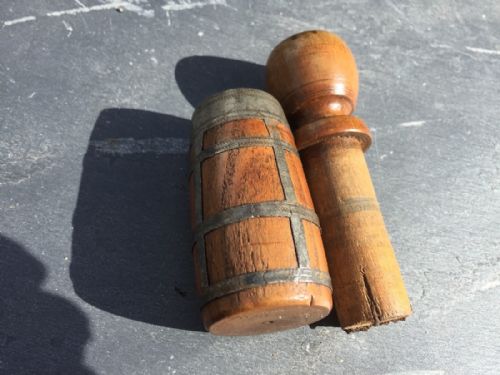 An Antique  Treen Fruitwood and Pewter Snuff Grinder