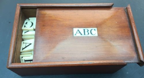 Antique Mahogany Boxed Bone Alphabet Set