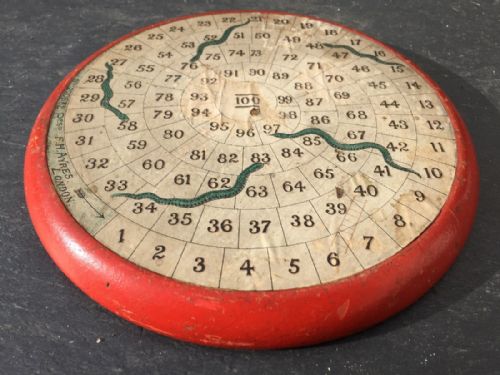 Antique  Painted Wood Snakes and Ladders Game