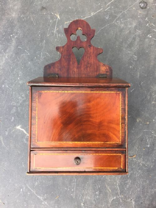 A Very Nice Georgian Flame Mahogany Wall Hanging Box for Candles, Salt