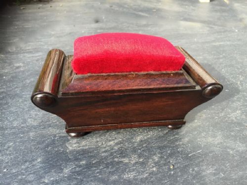 A Victorian Rosewood Pin Cushion and Sewing Box