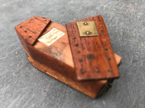 An Unusual  19th Century Mahogany Coffin Shaped Antique Snuff Box / Puzzle Box