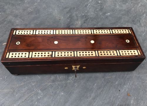 Antique Yew Wood Cribbage Box