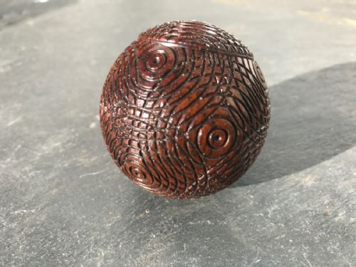 Antique Treen Puzzle Ball - Snuff Box/rouge/sovereigns