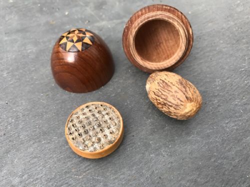 An Unusual Egg Shaped  Yew Wood Tunbridgeware Nutmeg Grater