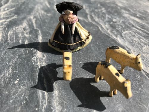 A 19th Century Tiny Grodnertal Doll and Her Sheep
