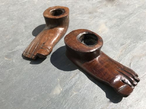 Two Unusual 19th Century Oak Candle Sticks Carved as Feet
