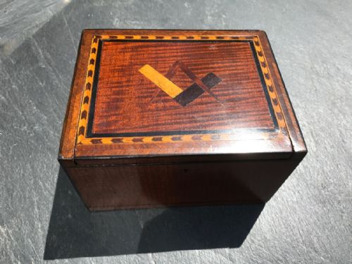 An Early 19th Century Fiddle Back Mahogany Box with Masonic Symbols
