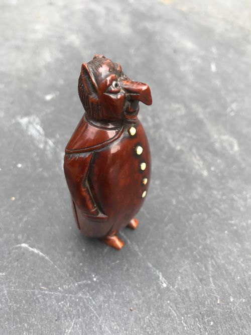 Antique Coquilla Nut Snuff Box - Figural Man with Hooked Nose