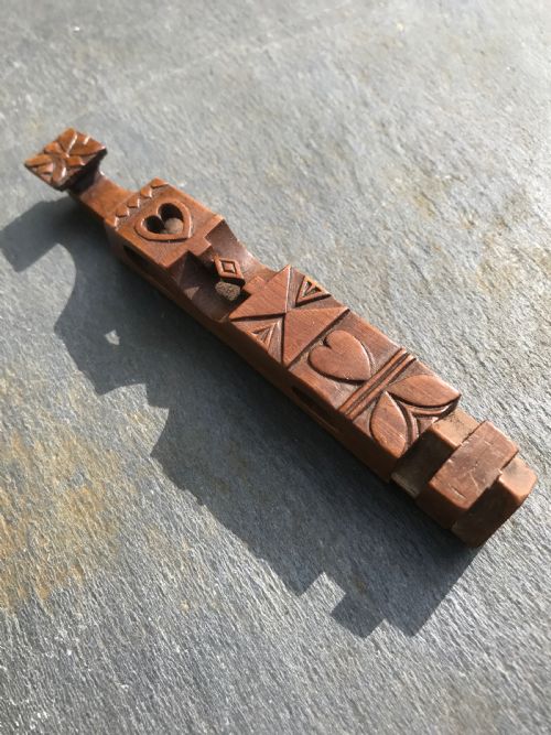 Antique Yew Wood Knitting Sheath - Carved Hearts