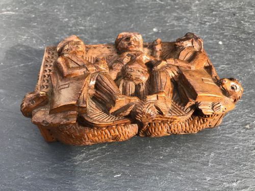 Antique Carved Scottish Snuff Box with Burns Characters to Lid