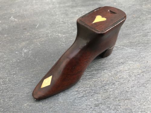 Antique Snuff Shoe - Heart and Diamond Inlay