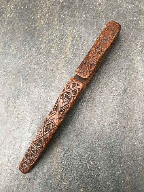 Antique Treen Chip Carved Knitting Sheath - Dated 1777