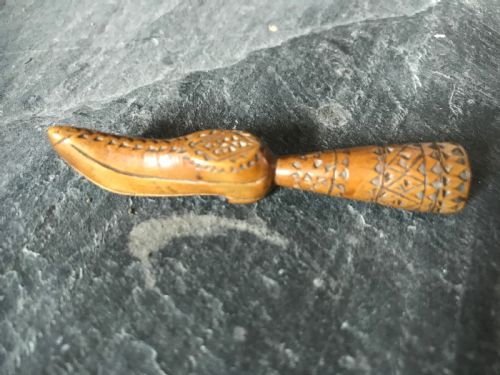 Antique Treen Pipe Tamper - In the Form of a Shoe