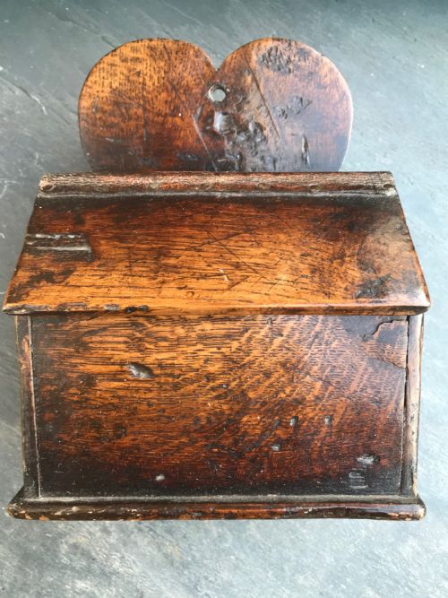A Small Antique Oak Salt Box - Heart Backboard