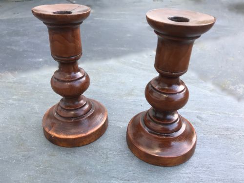 A Pair of  Georgian Yew Wood Candlesticks
