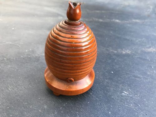 A Lovely Mid 19th Century Box Wood String/thread/twine Holder in the Shape of a Bee Hive