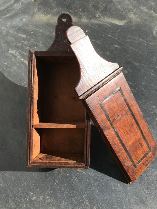 A Georgian Oak Tinder Box with Inlaid Lid and Lovely Burr Oak Sides.